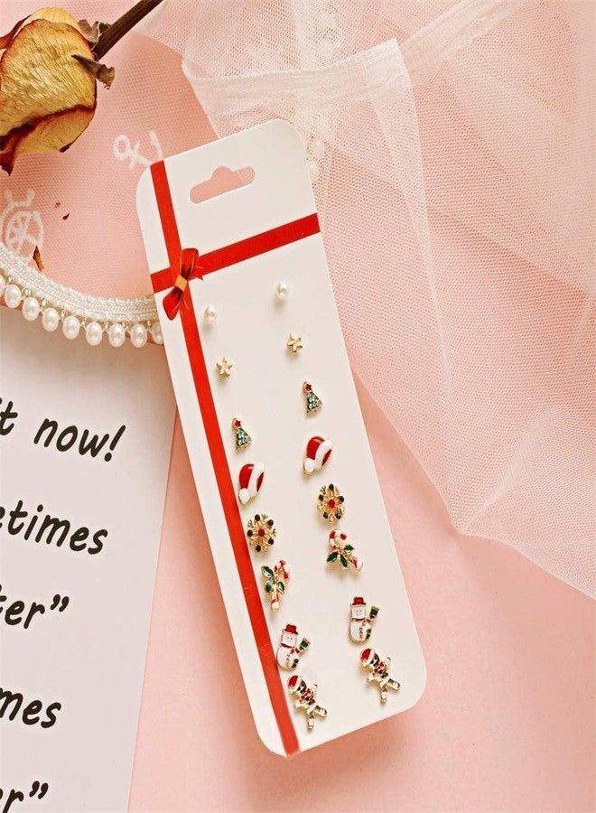 أقراط عيد الميلاد للنساء، مجموعة من 8 أزواج من أقراط عيد الميلاد المرصعة، تشكيلة متنوعة من أقراط عيد الميلاد اللطيفة على شكل فيونكة وشجرة (8 قطع) - Image 2